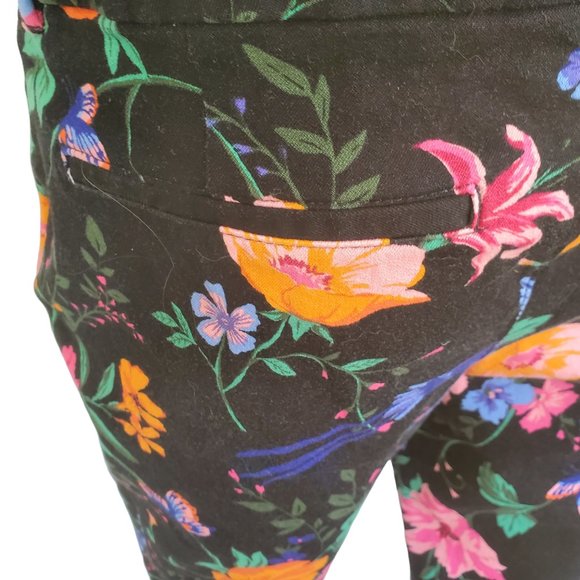 Old Navy Black Floral Pants Mid Rise Women's 10 Reg Pockets Belt Loops - Picture 6 of 10